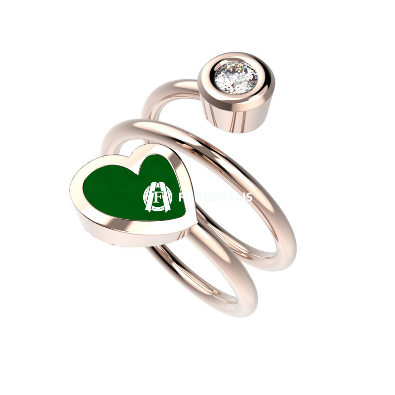 Prsten Heart Twin - zelený